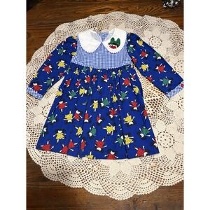 Vintage Peaches N' Cream Size 5 Girls Dress Long Sleeve Smocked Blue Gingham Men